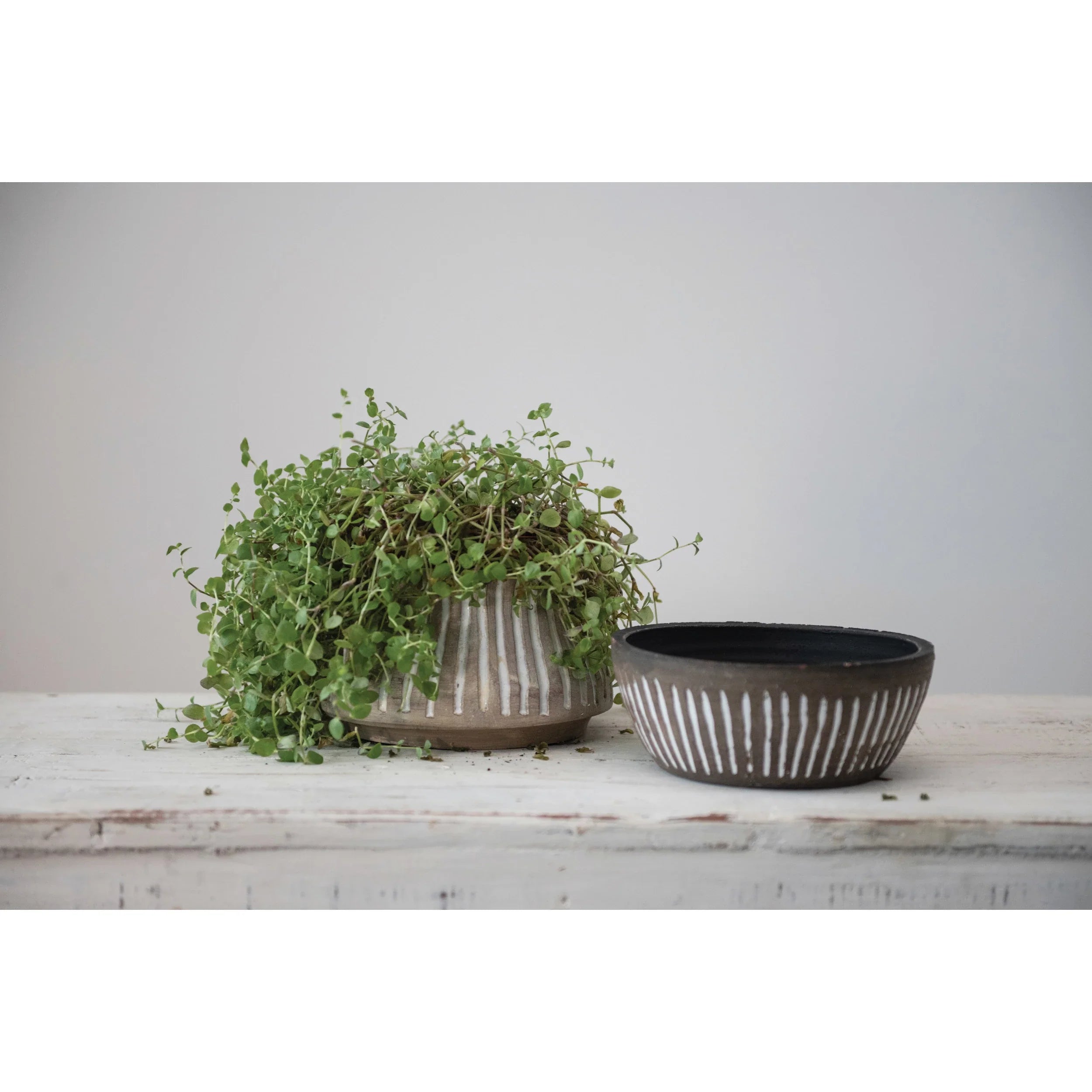 Grey and Beige Hand-Painted Planter Set