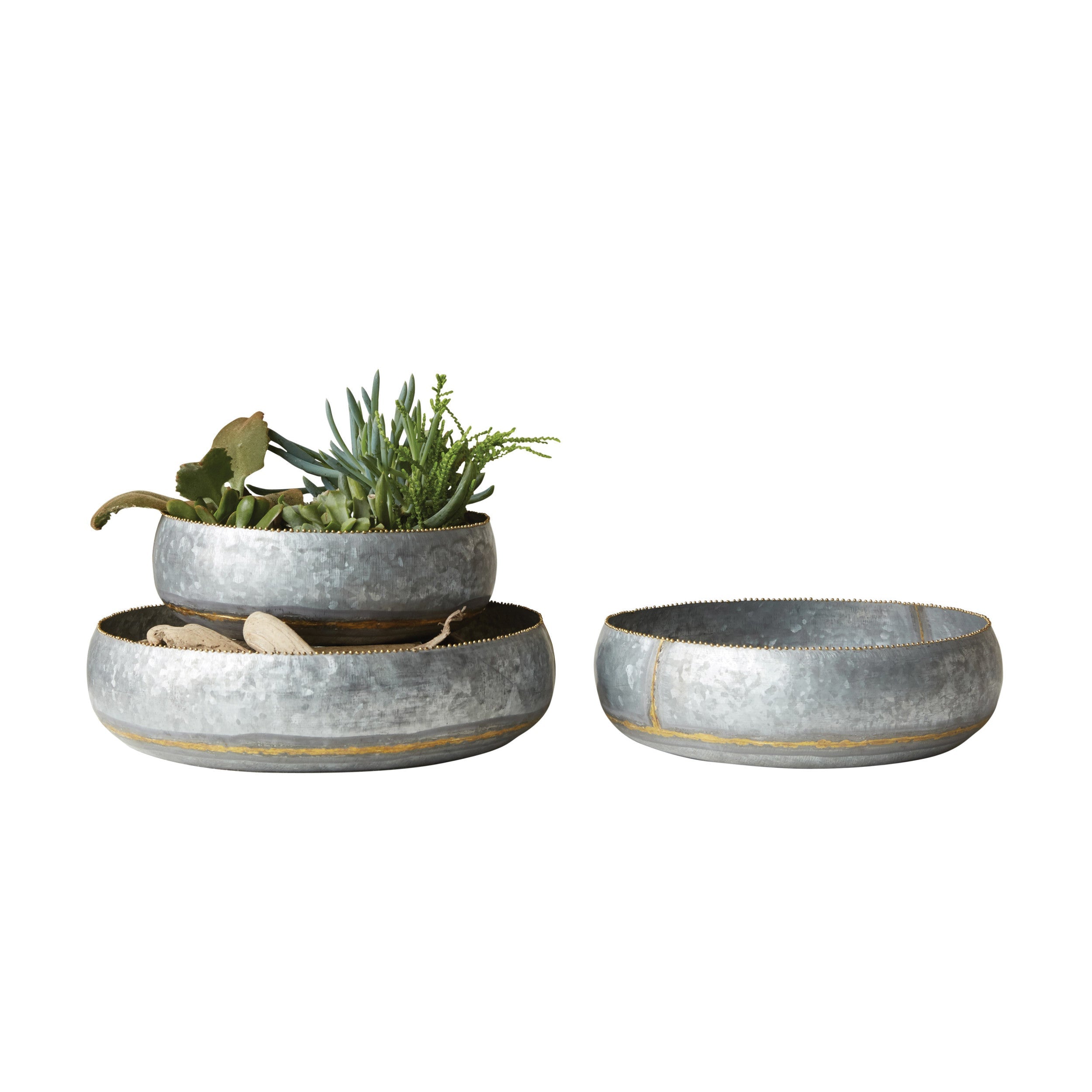Decorative Galvanized Metal Bowls,  3 Sizes