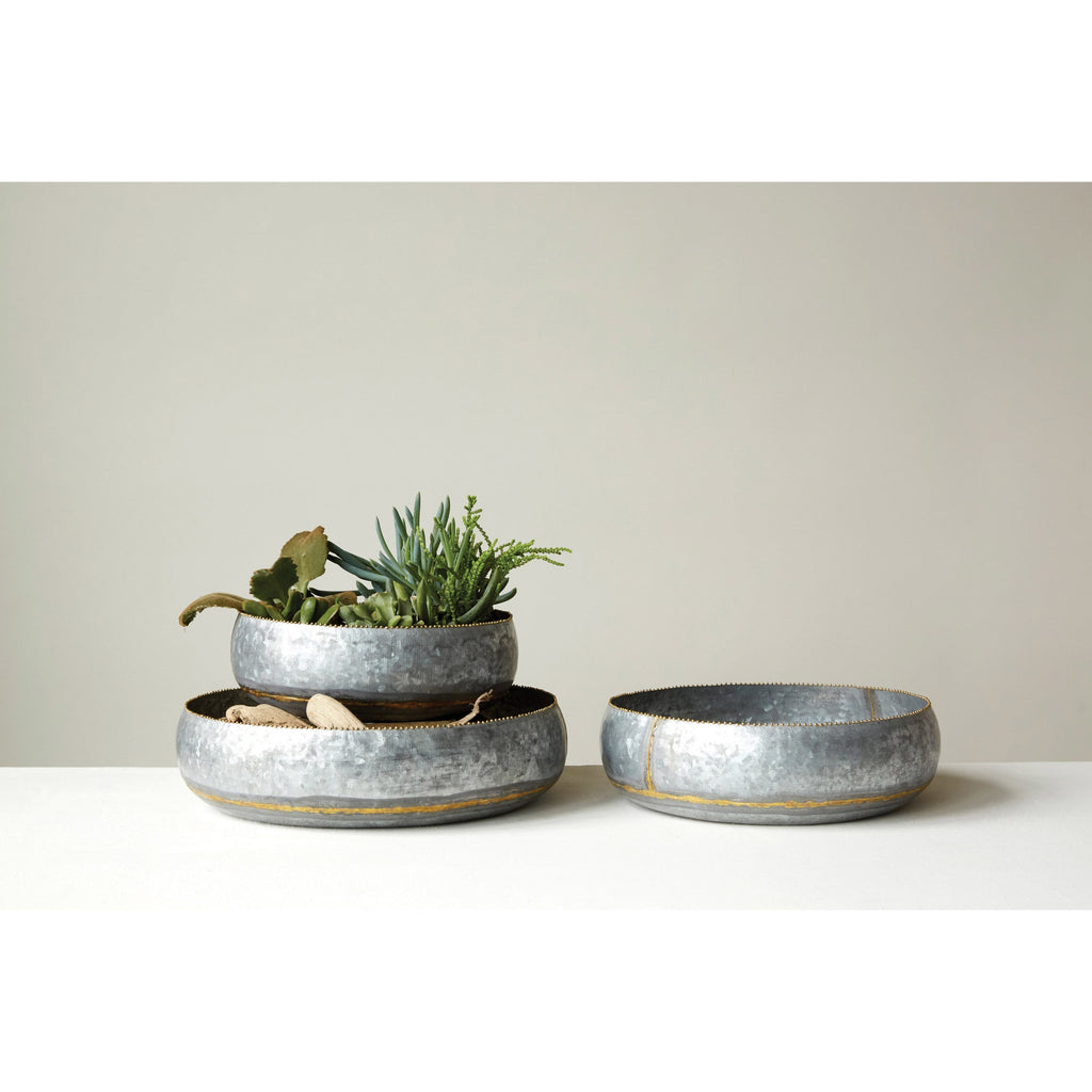 Decorative Galvanized Metal Bowls,  3 Sizes