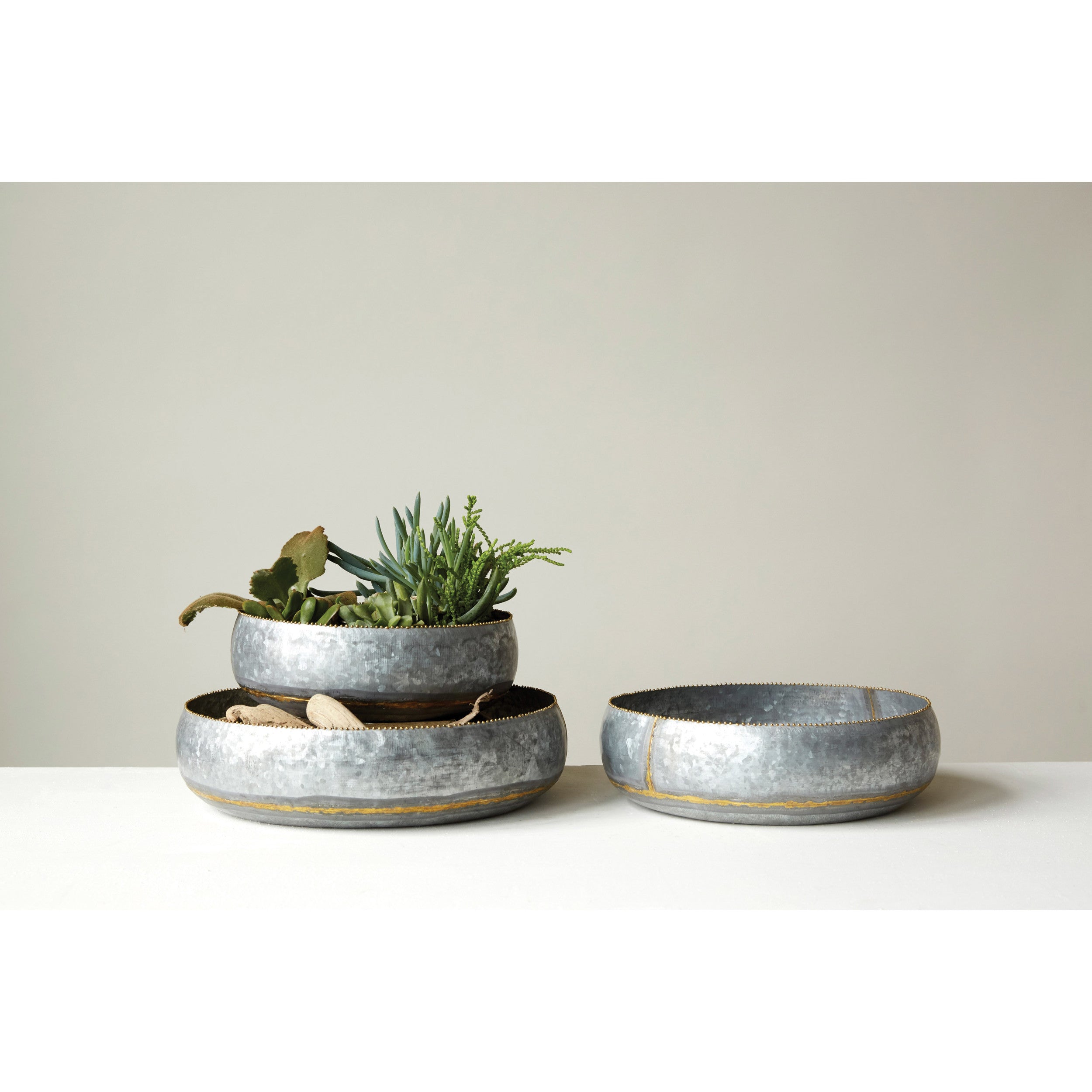 Decorative Galvanized Metal Bowls,  3 Sizes