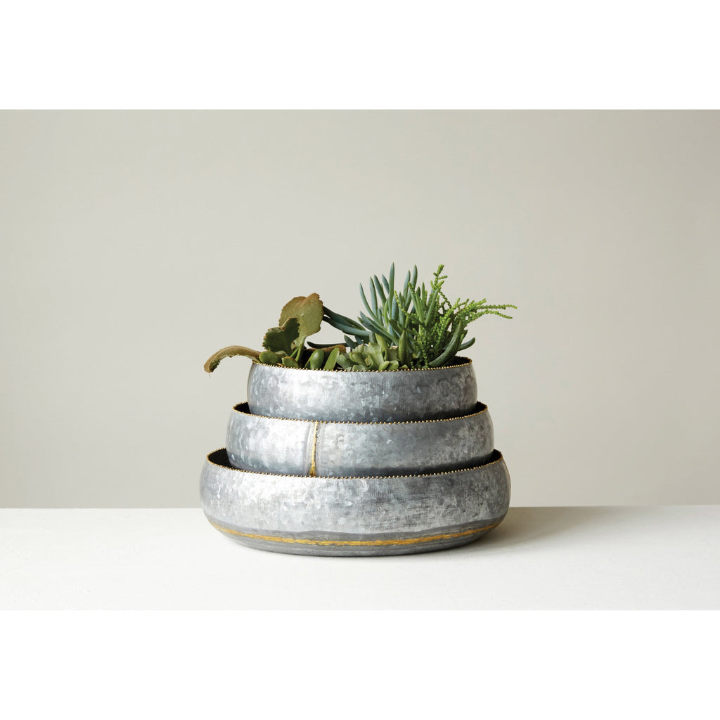 Decorative Galvanized Metal Bowls,  3 Sizes