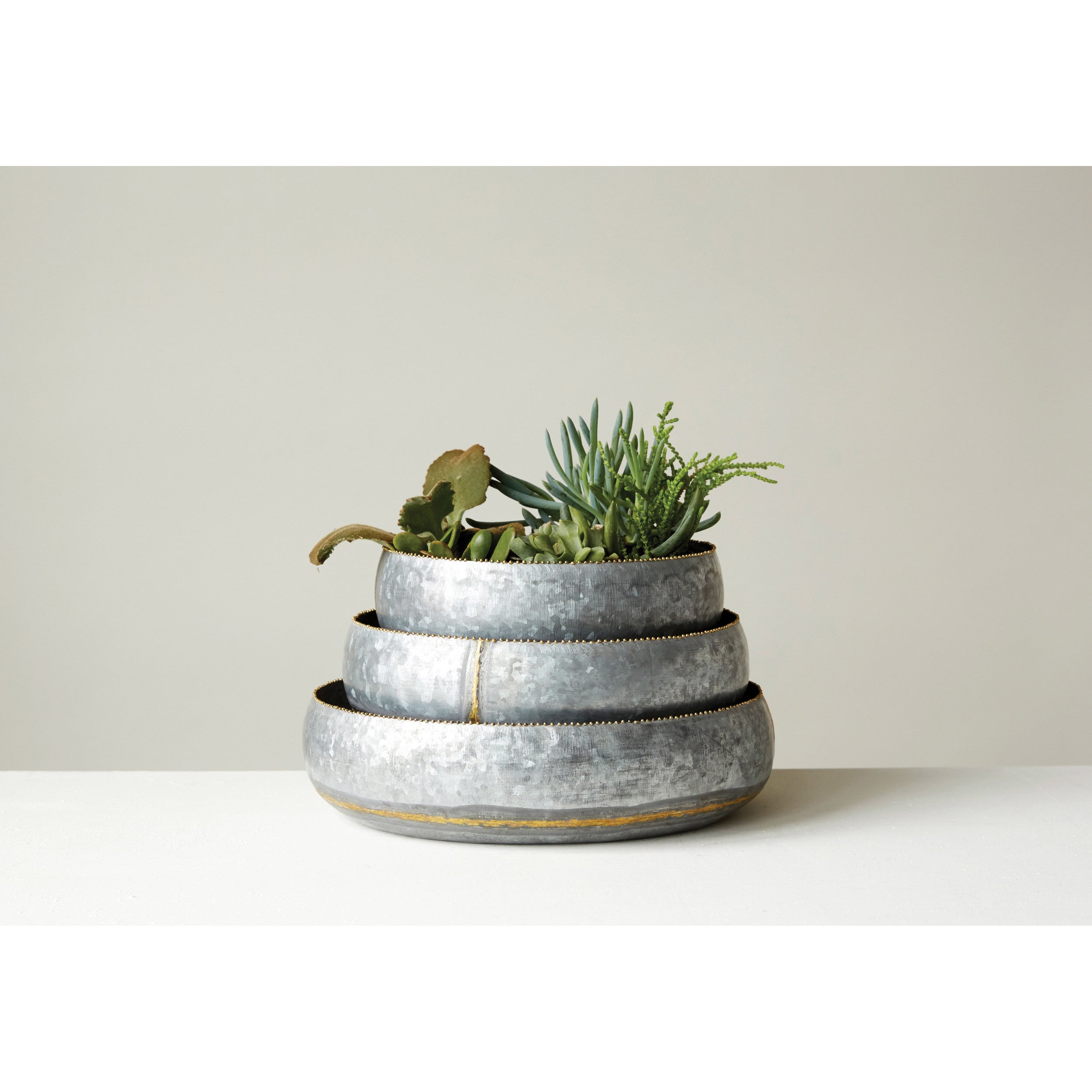 Decorative Galvanized Metal Bowls,  3 Sizes
