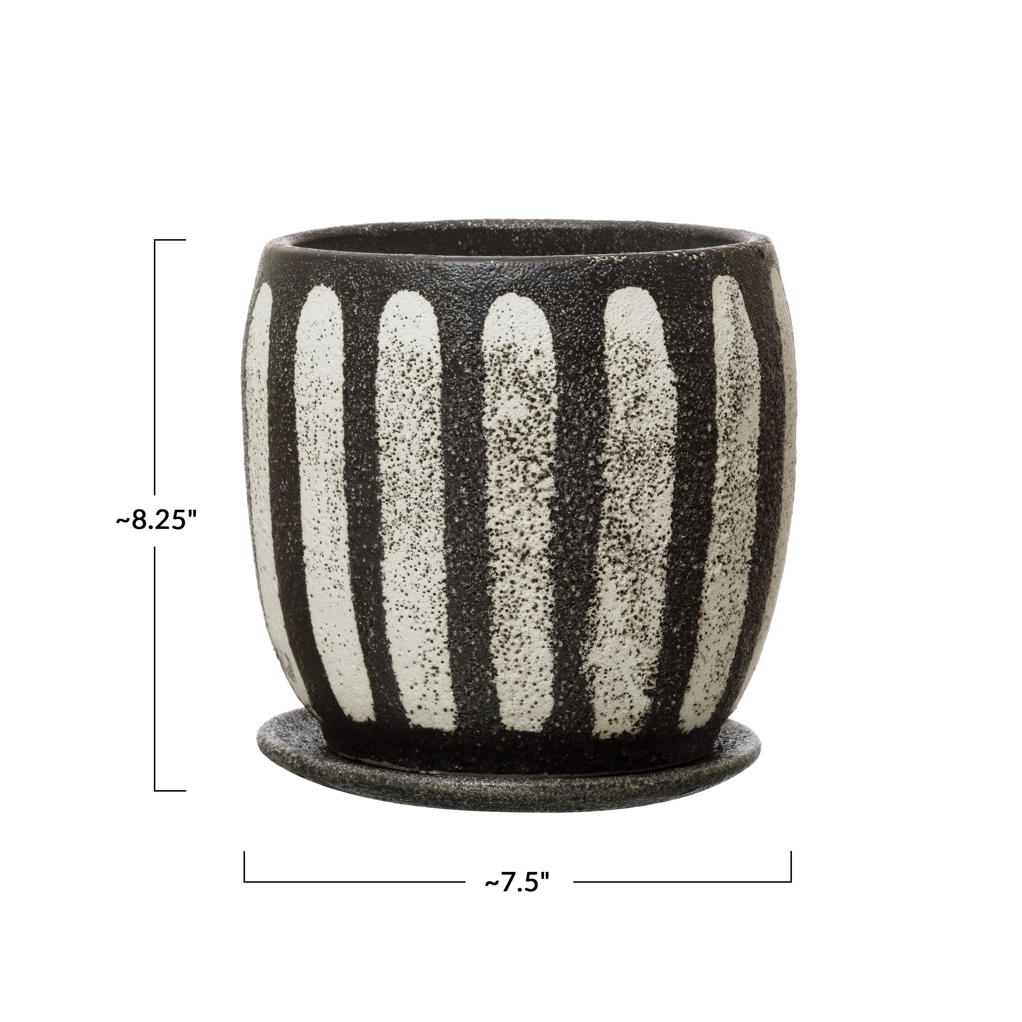 Black and Grey Hand-Painted Planter w/ Saucer Set