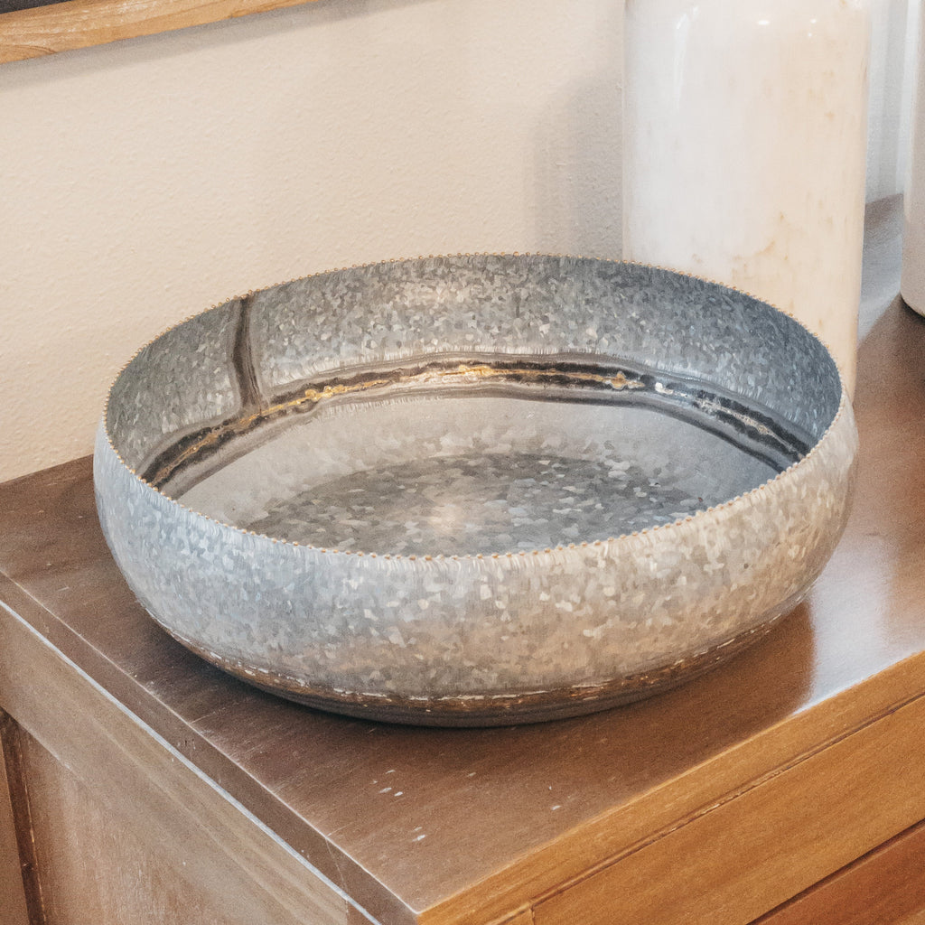 Decorative Galvanized Metal Bowls,  3 Sizes